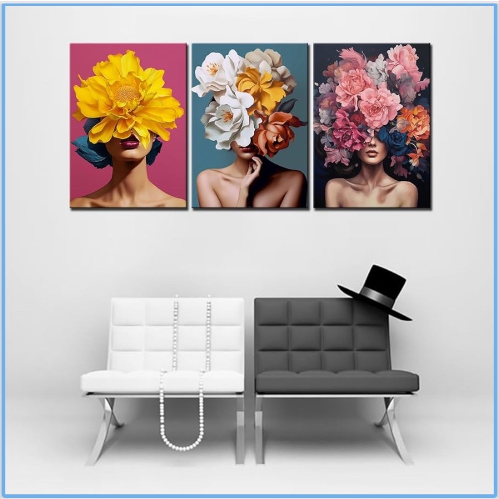 Tucocoo 3 Panels Flower Girl Canvas Wall Art - Picture 2 of 15